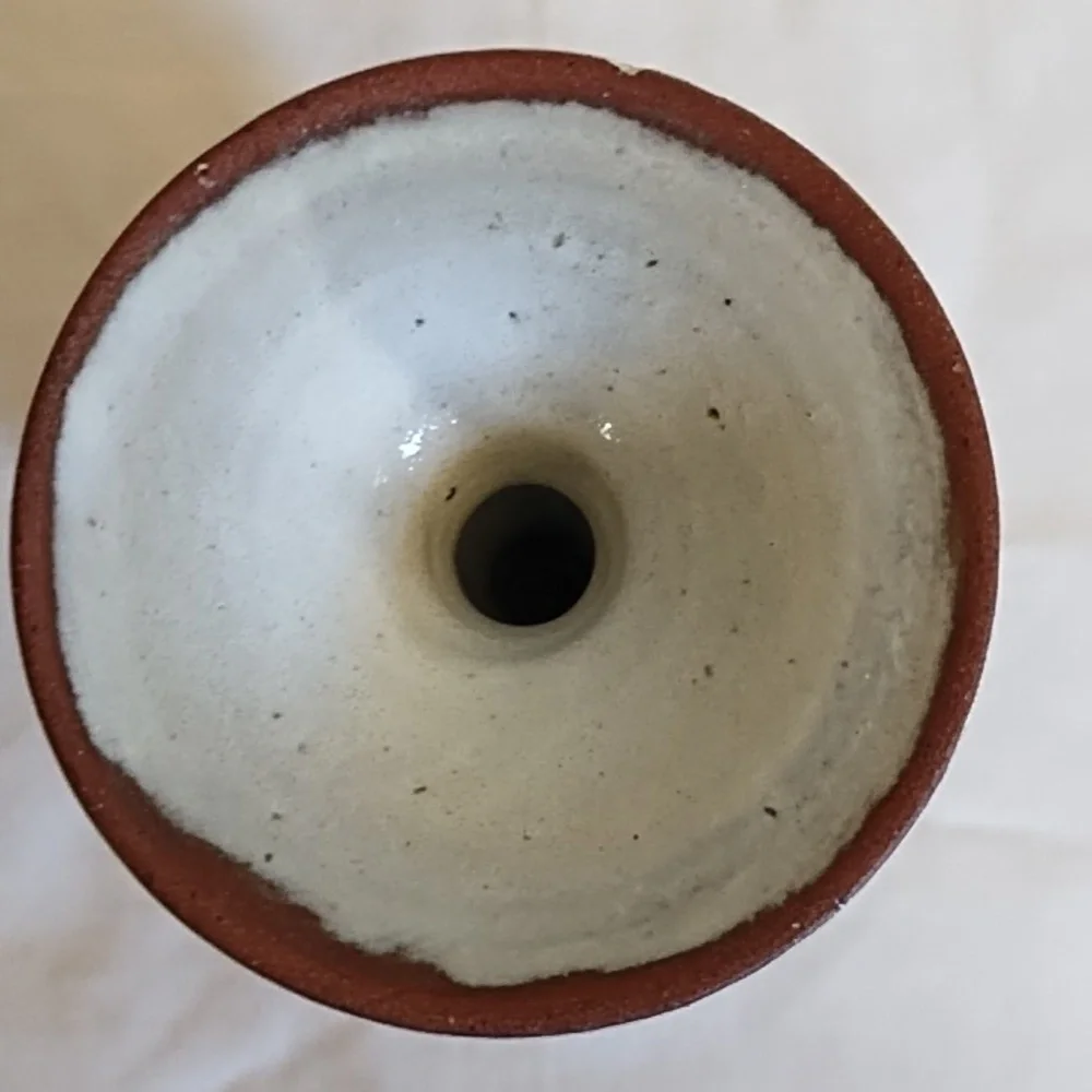 GOBLET OR CHALICE, WHEEL-THROWN STONEWARE POTTERY, DISTINCTIVE 2-TONE DRIP GLAZE